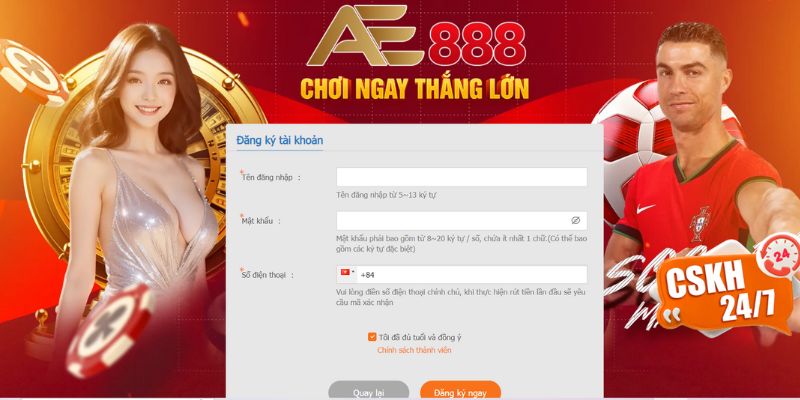 Đăng ký, đăng nhập AE888 trong 1 phút